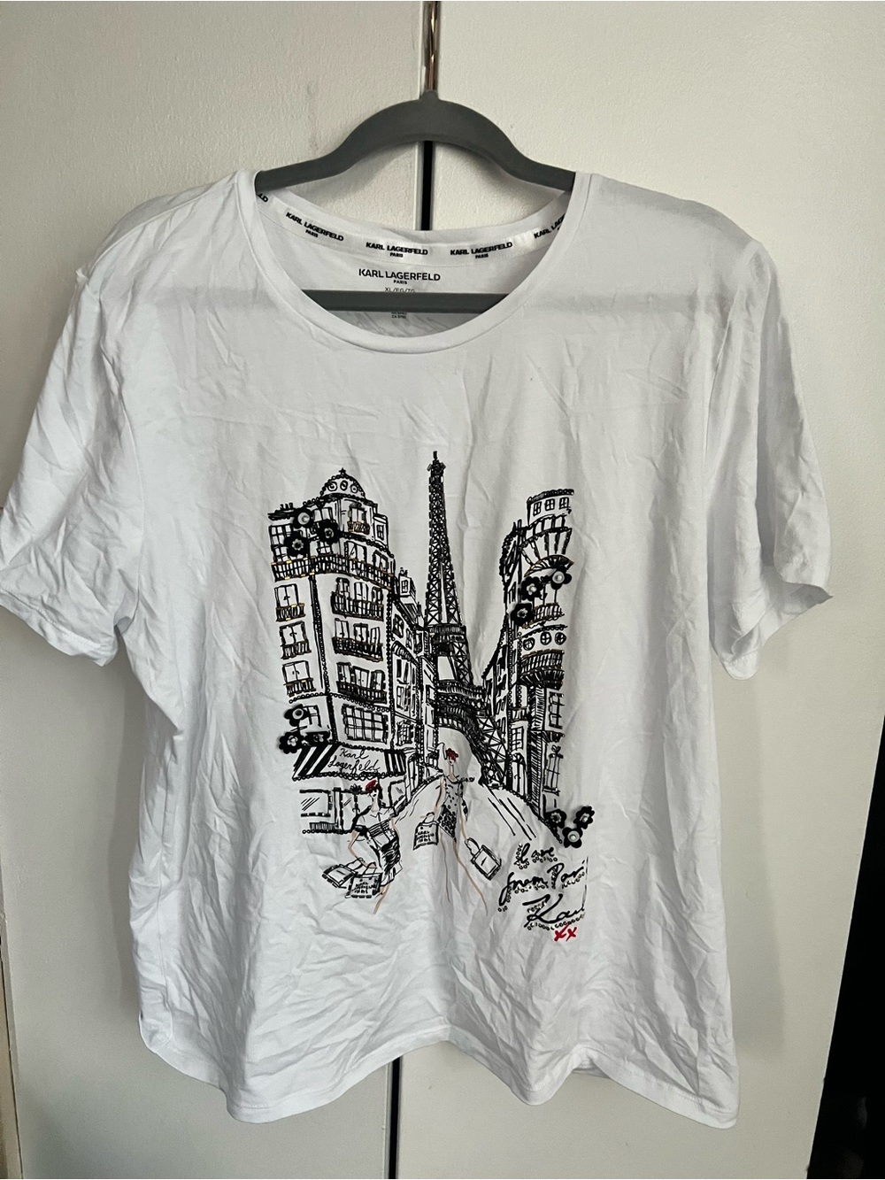 Karl Lagerfeld White Graphic Paris Tee Woman’s Casual Shirt Xl
